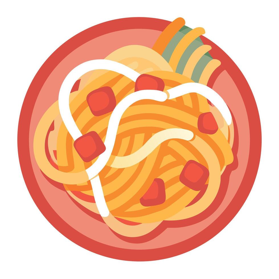 Close-up of spaghetti carbonara with bacon and cheese. vector