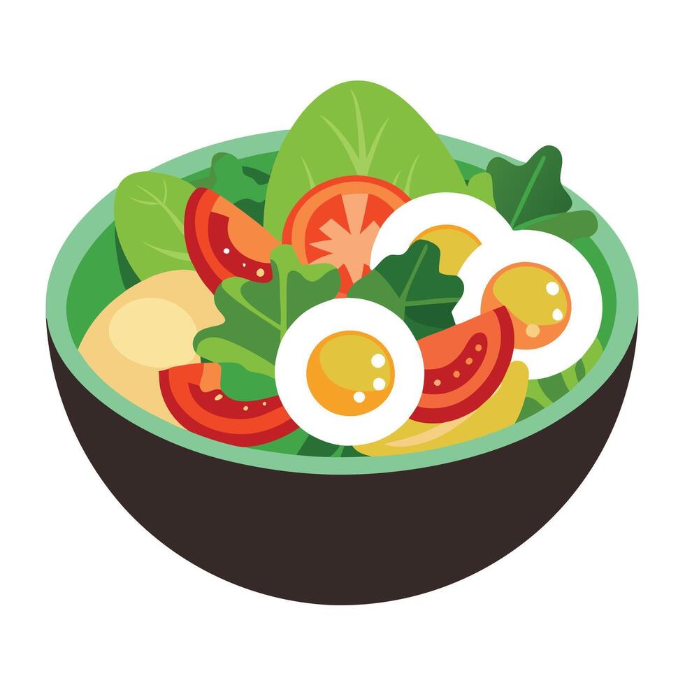 Fresh Salad with Eggs. Tomatoes. Bacon. and Avocado vector