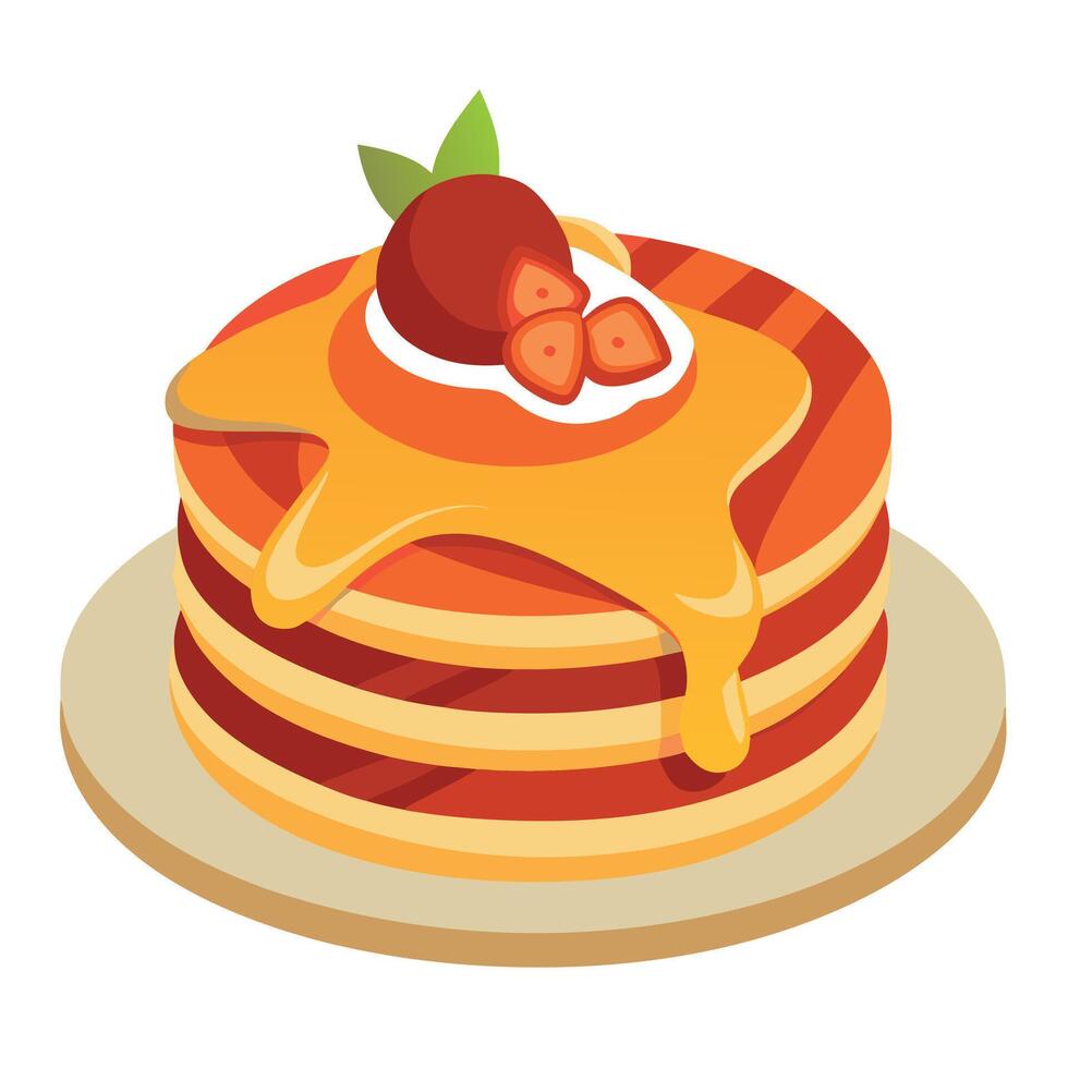 Delicious Pancakes with Syrup. Strawberries. and Bacon vector