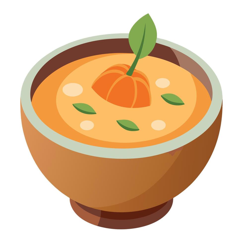 A bowl of soup with a small pumpkin and a small pumpkin vector