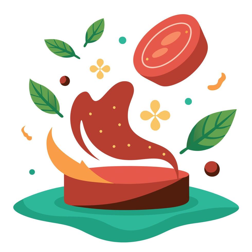 A photo of meat and spices falling from the sky. vector