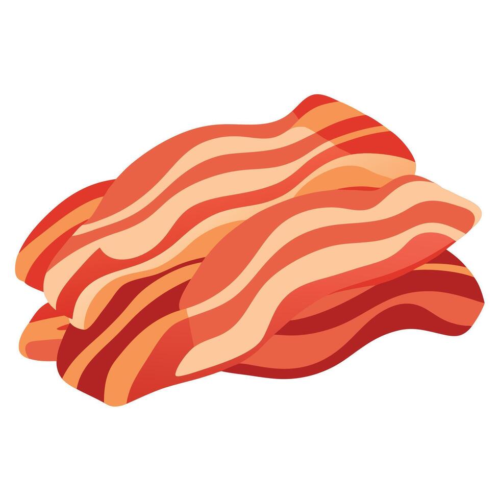 A pile of bacon sitting on top of a white table vector