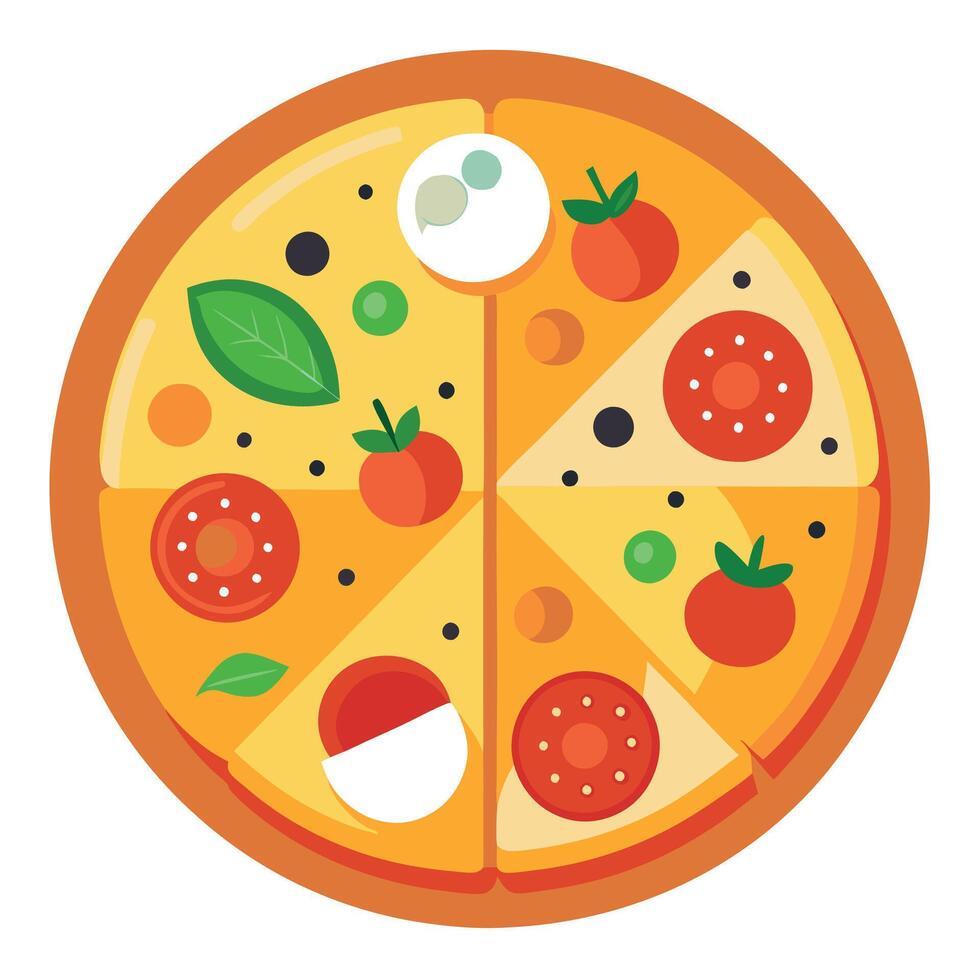Delicious pizza with cheese and tasty combinations vector