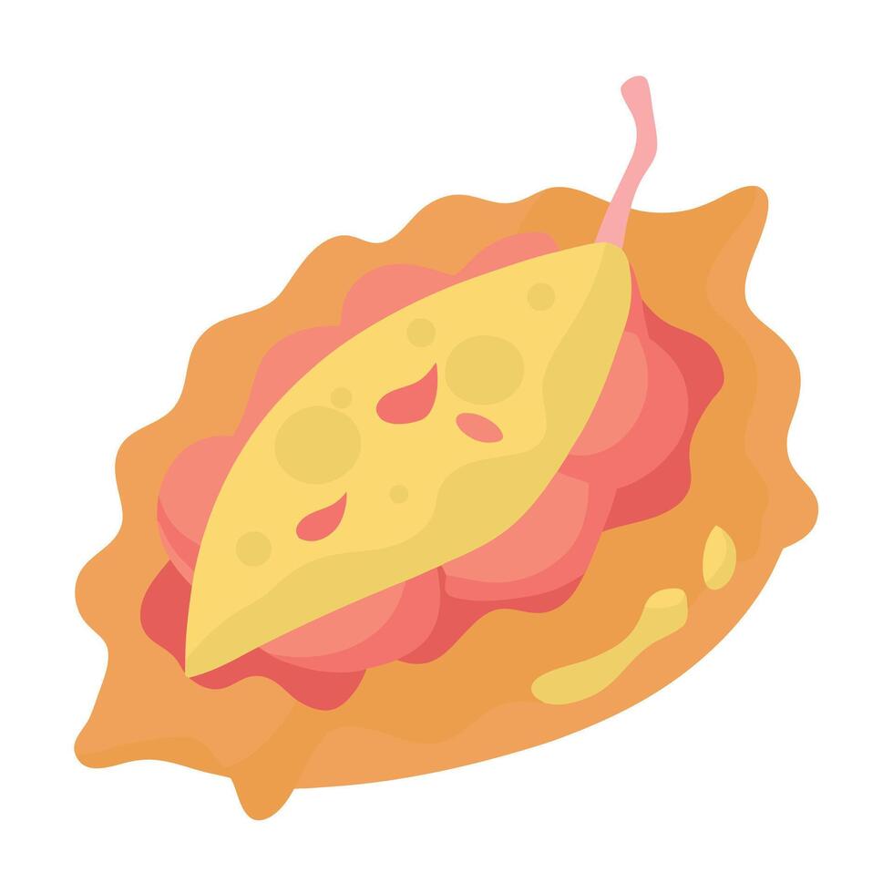 Langos deep fried with cheese and ham close-up vector