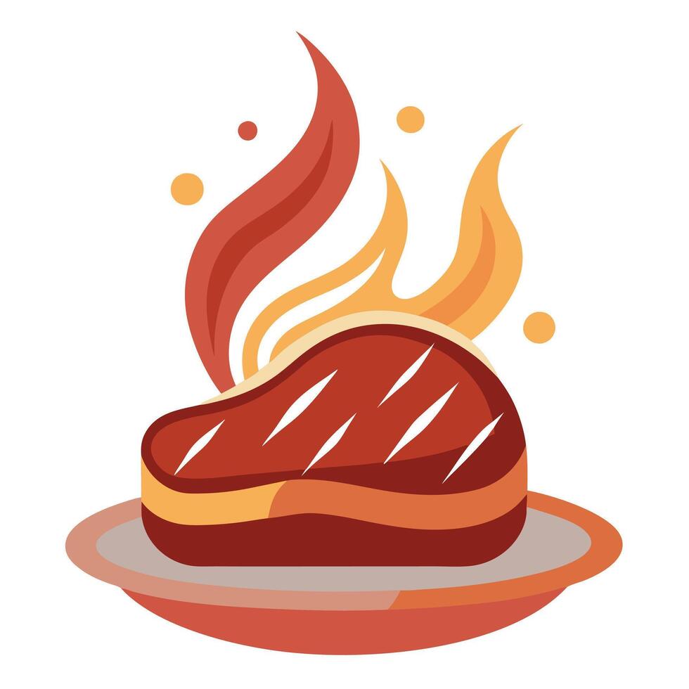 A delicious steak cooking on a plain white backdrop. vector