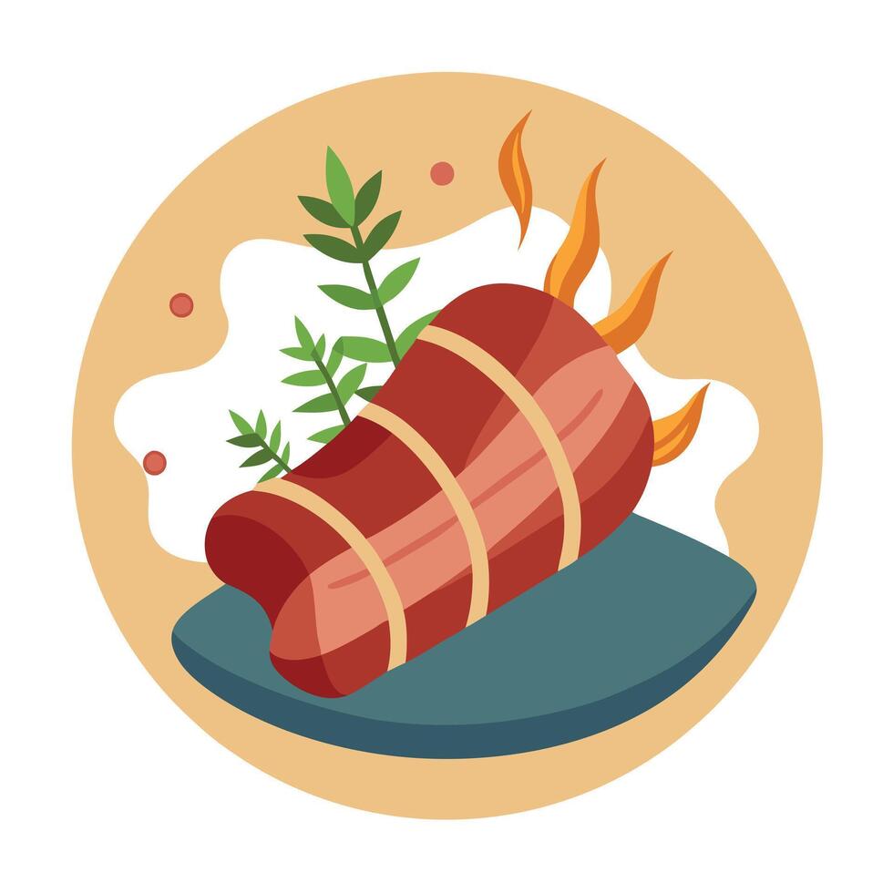 Grilled bacon wrapped beef with juniper and wine sauce vector