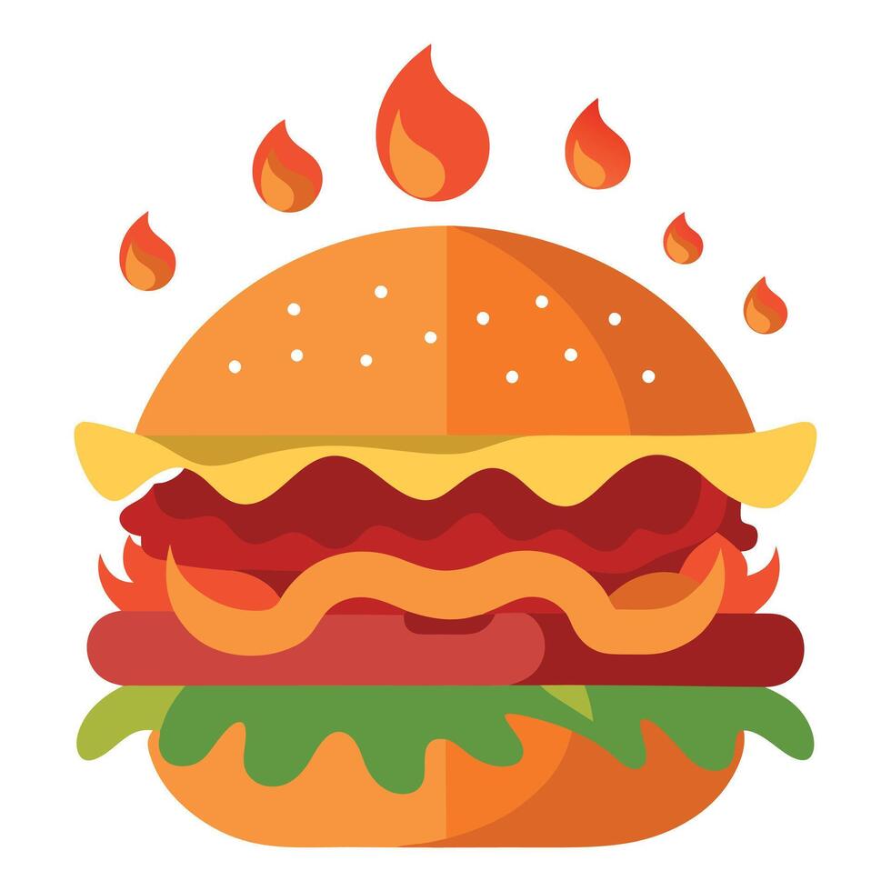 A hamburger with burnt bacon strips of tomatoes vector