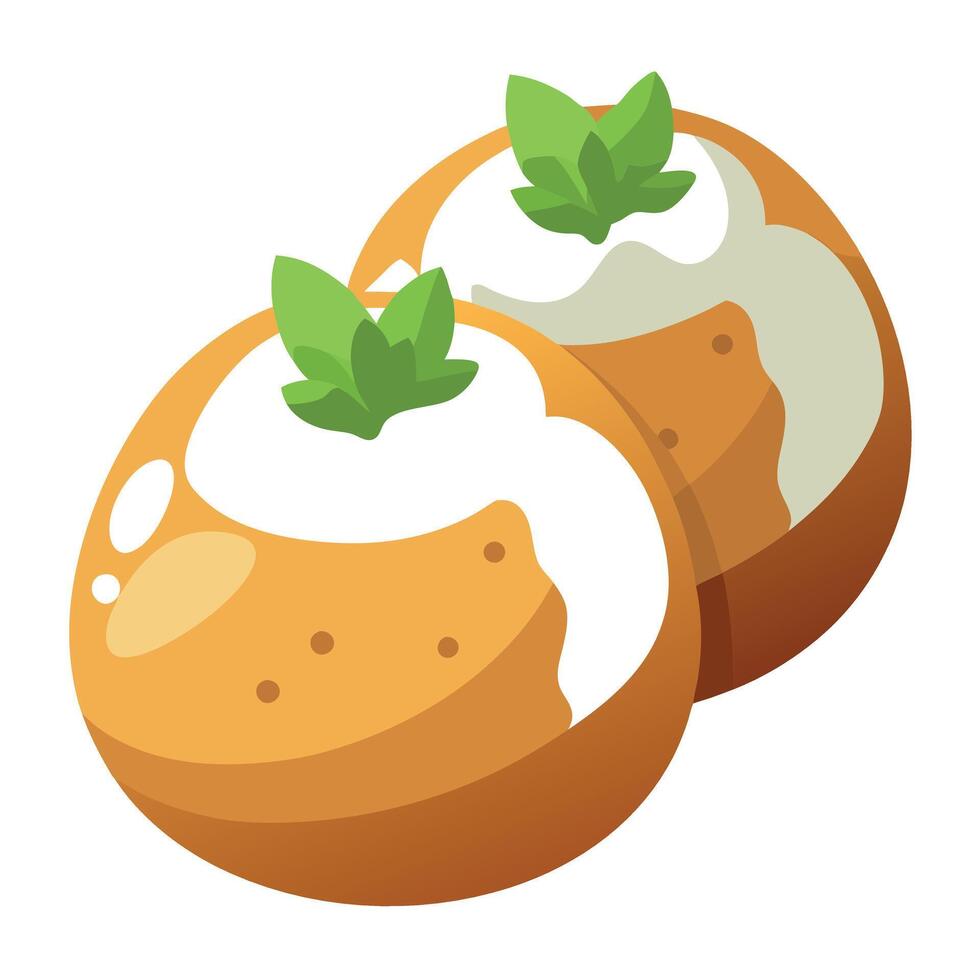 Jacket potatoes with herb quark. food photography. vector