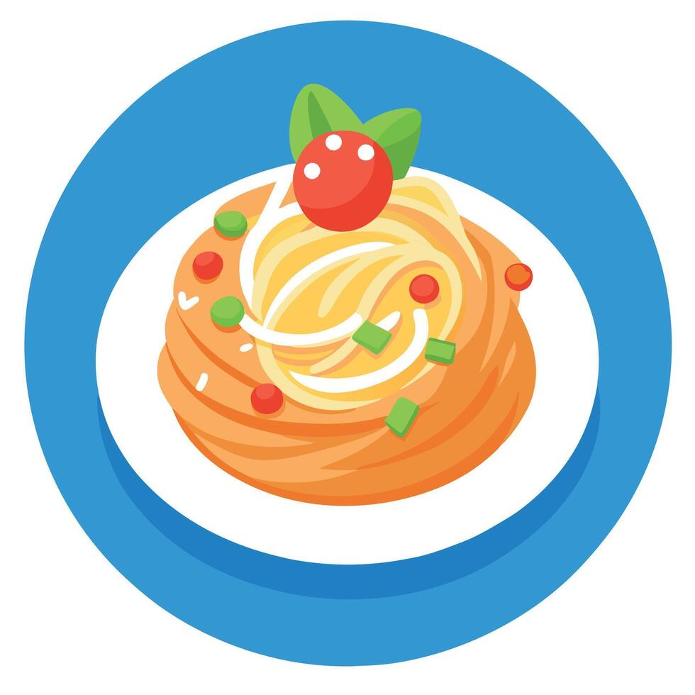 Delicious Spaghetti with Creamy Sauce and Toppings vector