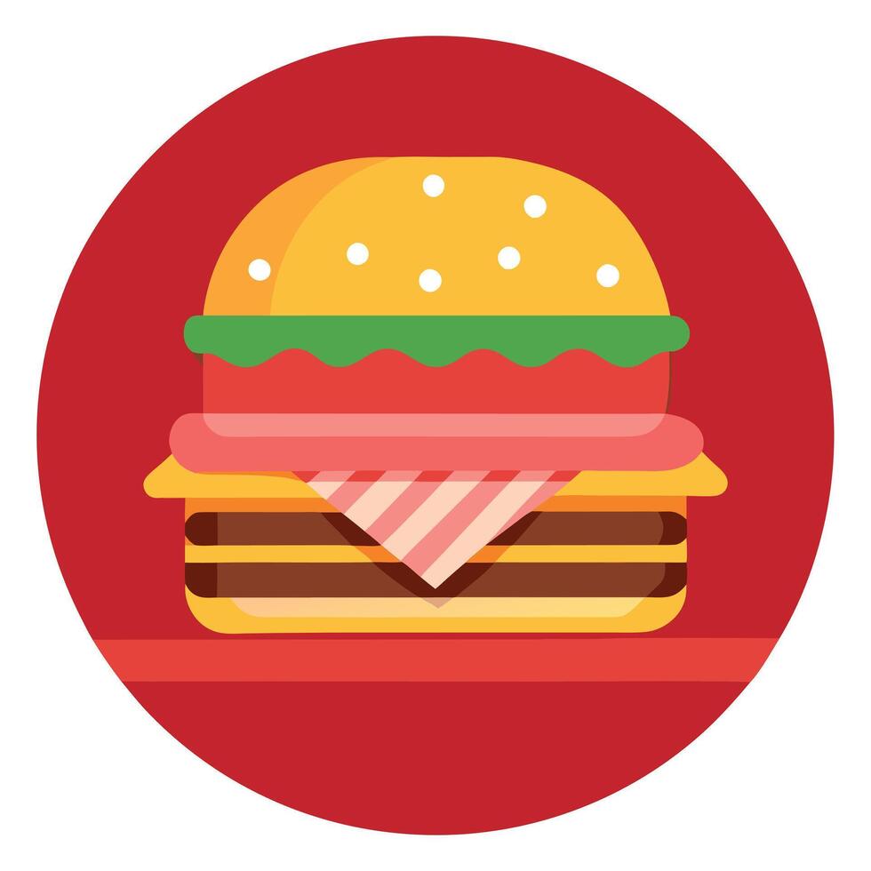 Bacon burger with beef patty on red wooden table vector
