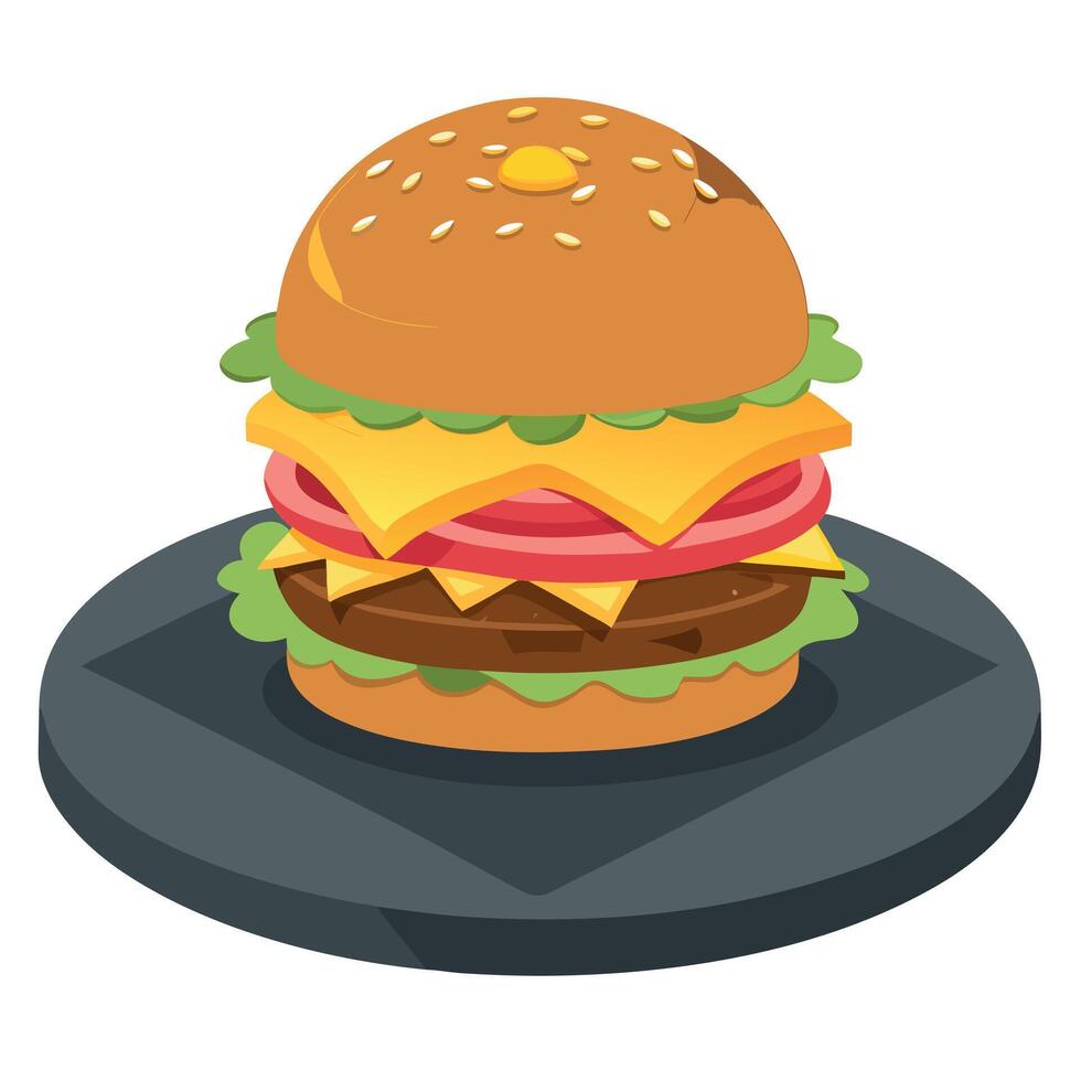 Delicious double cheeseburger with bacon on a slate platter vector