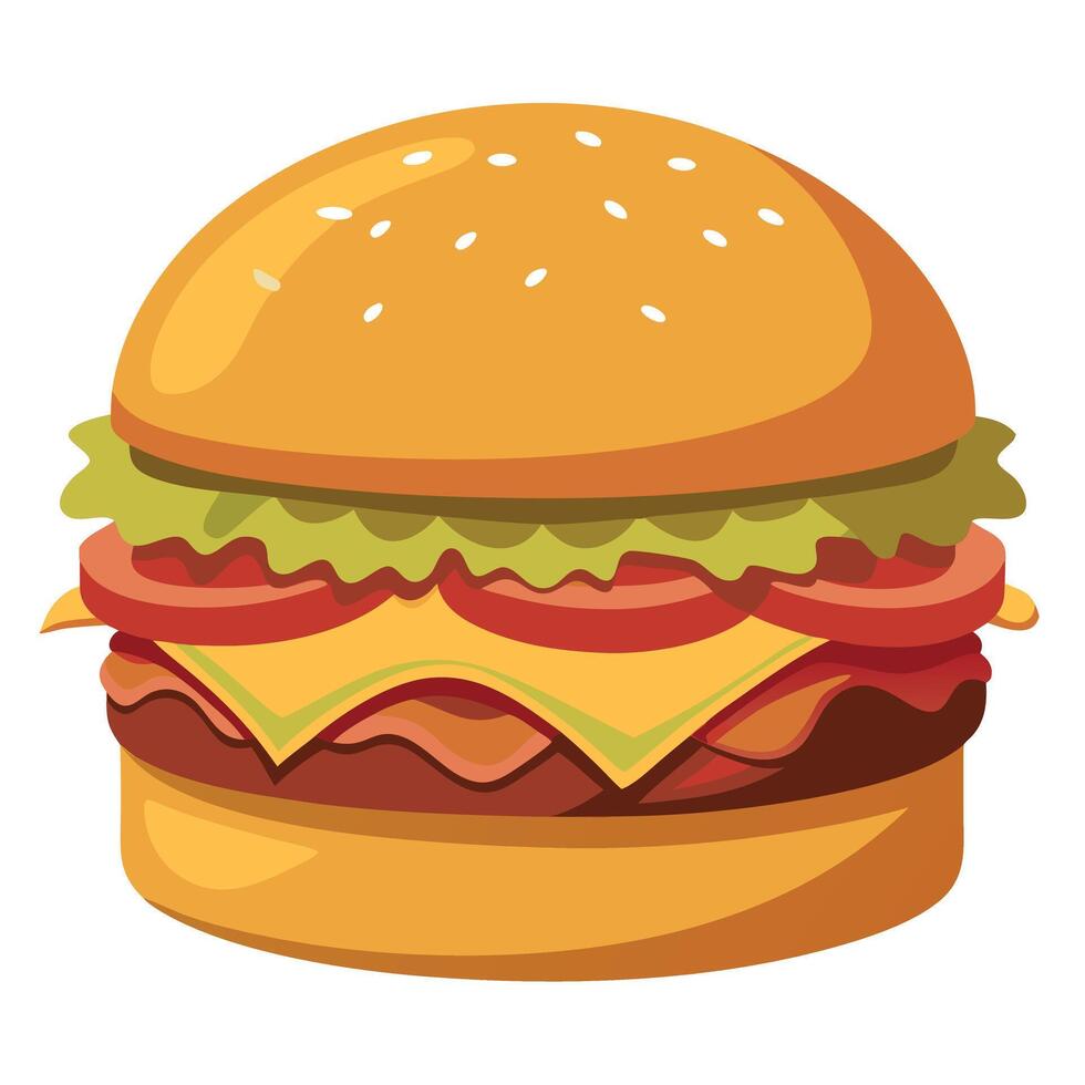 Delicious Bacon Cheeseburger With Melted Cheese on Soft Bun vector