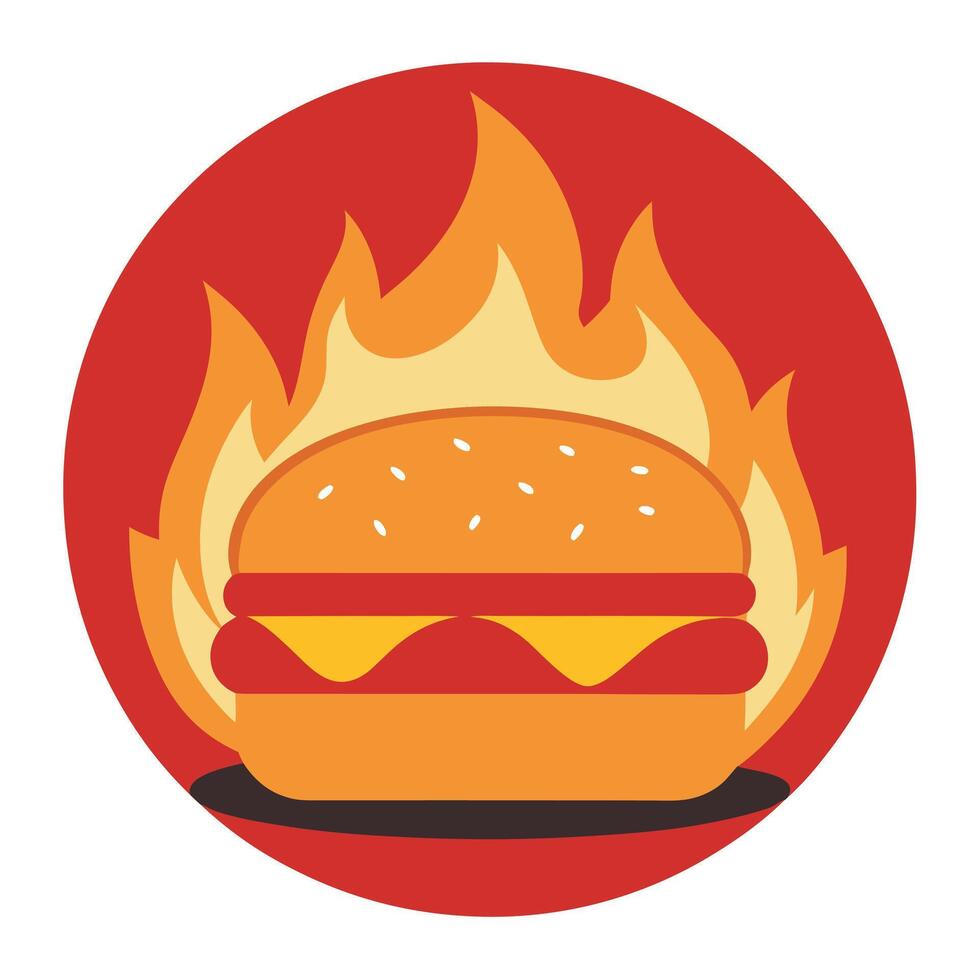 Advertising photo of burger. fire and flames in the background. vector