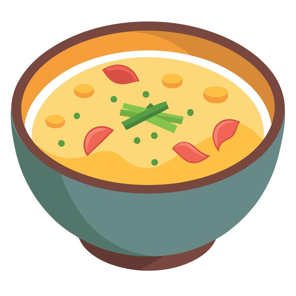 Creamy baked potato soup with bacon. scallions and cheese. vector