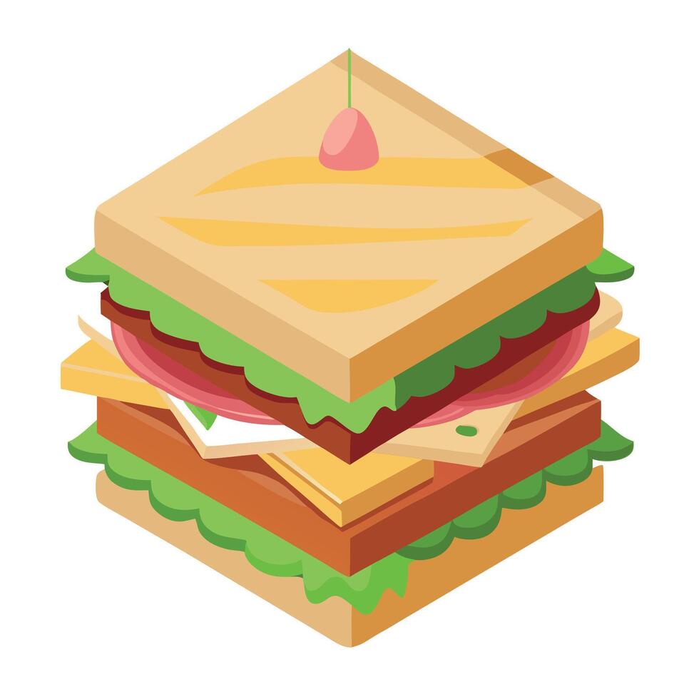 Chicken. bacon. tomato. cucumber. and herbs in a club sandwich. vector