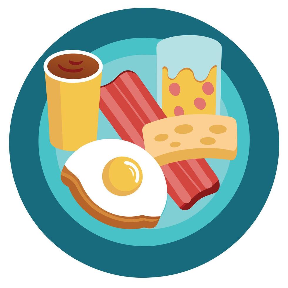 Homemade american scrambled egg breakfast with bacon and toast vector