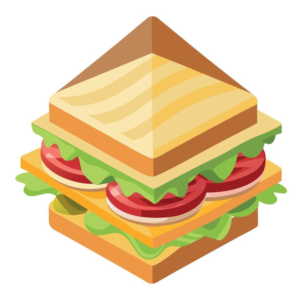 Chicken. bacon. tomato. cucumber. and herbs on a club sandwich. vector