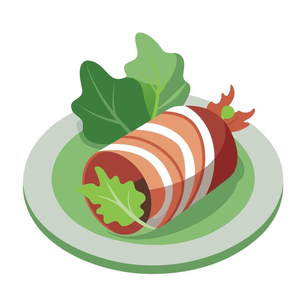 Lamb's lettuce and rocket with feta wrapped in bacon and onion vector