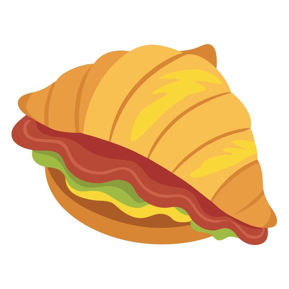 Crunchy bacon Omelet croissant sandwich on white background vector