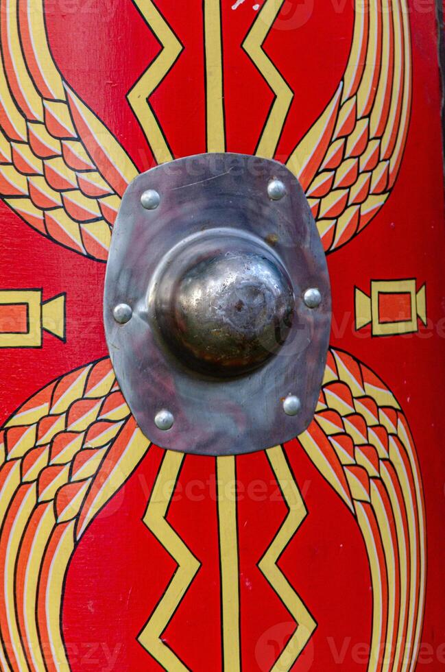 Detail of a replica of a Roman legionary shield. photo