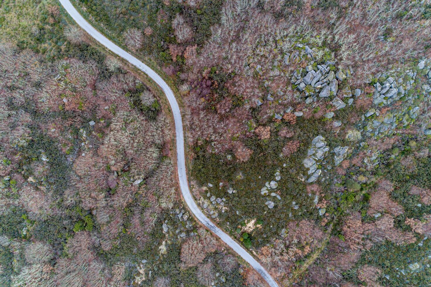 aerial drone view of a mountain road photo