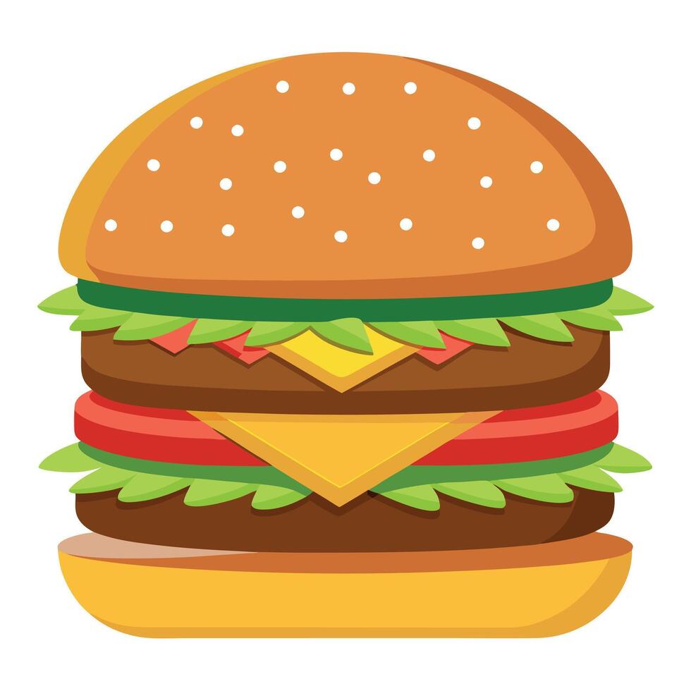 Classic double cheese burger with lettuce and tomatoes vector