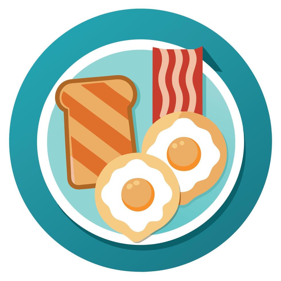 A plate of bacon. eggs. and toast on a table vector