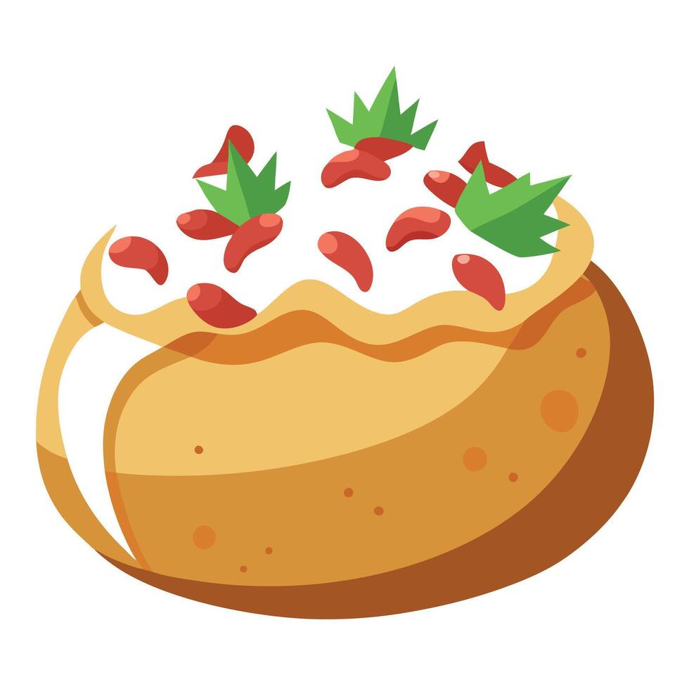 Loaded baked potato with chives. bacon. and sour cream vector