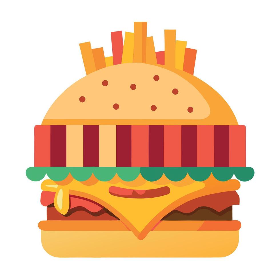 Delicious Cheeseburger with Bacon and French Fries. vector