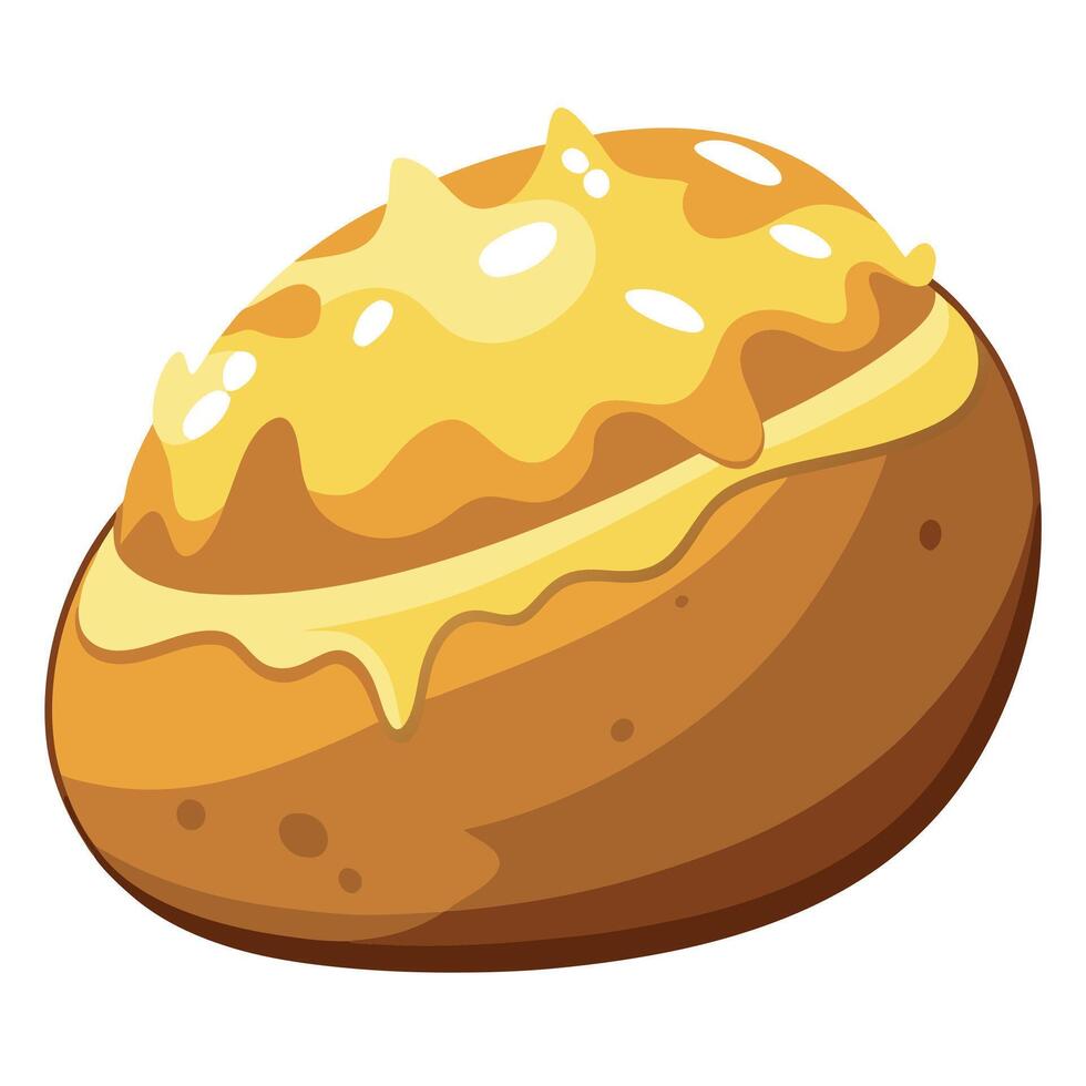 Baked potato with crispy skin and melted cheese. vector