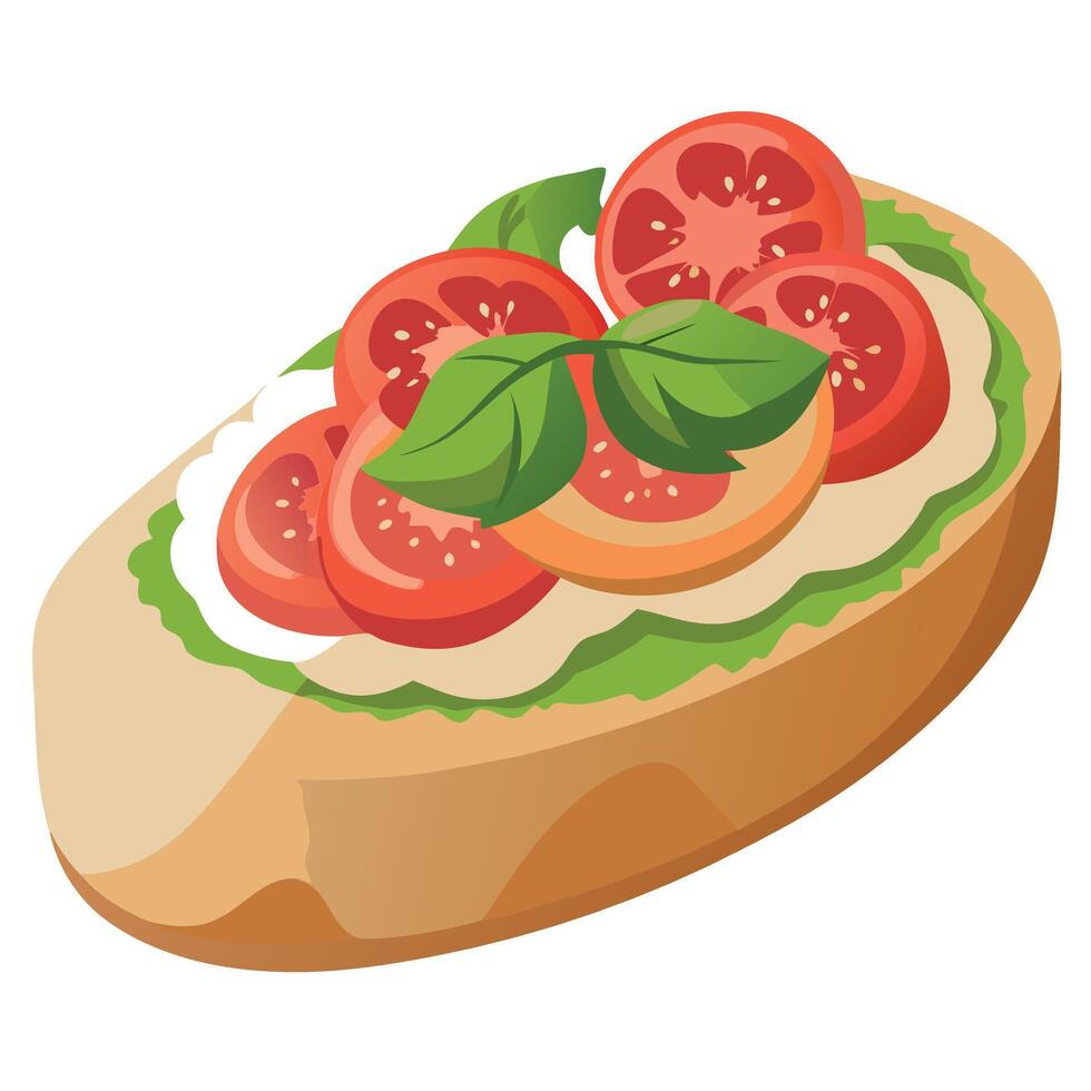 Gourmet Bruschetta with Prosciutto. Tomatoes. and Pesto vector