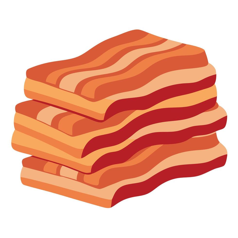 A stack of crispy bacon slices on a clean white surface vector