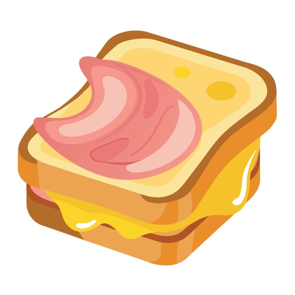 A delicious toast with ham and liquid cheese vector
