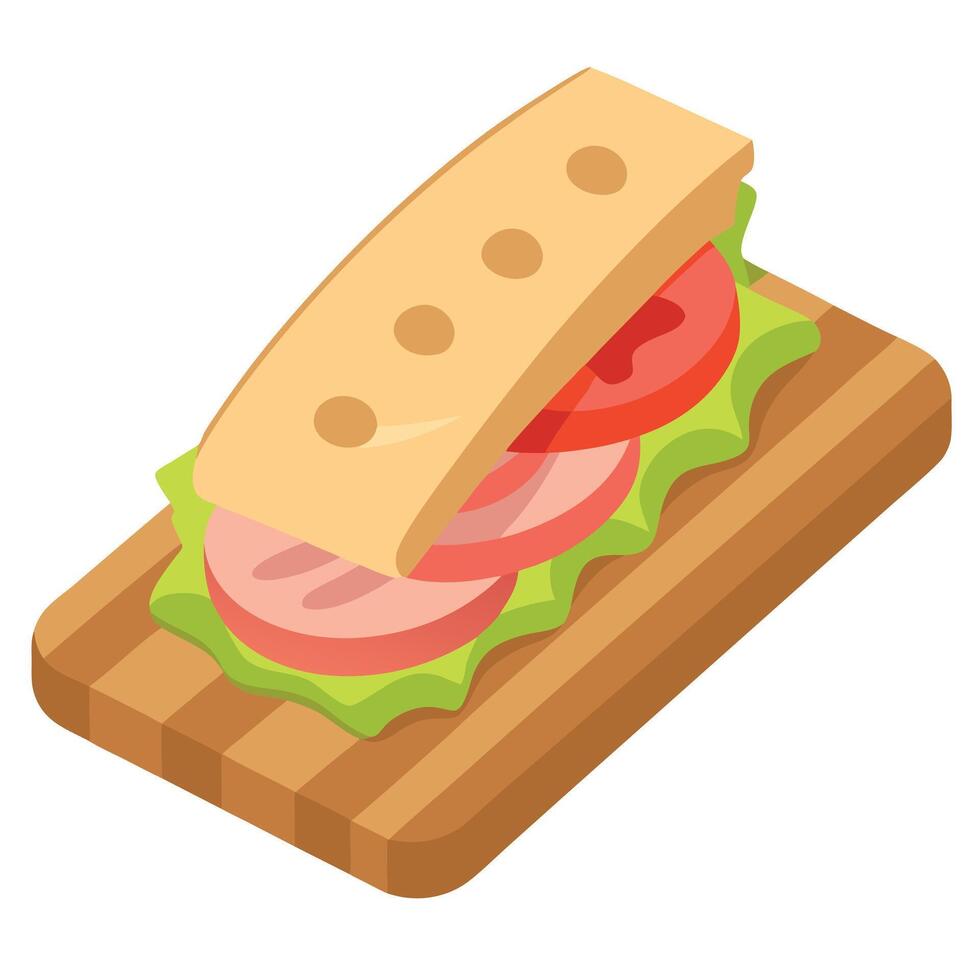 French sandwich with tomato and ham on wooden board vector