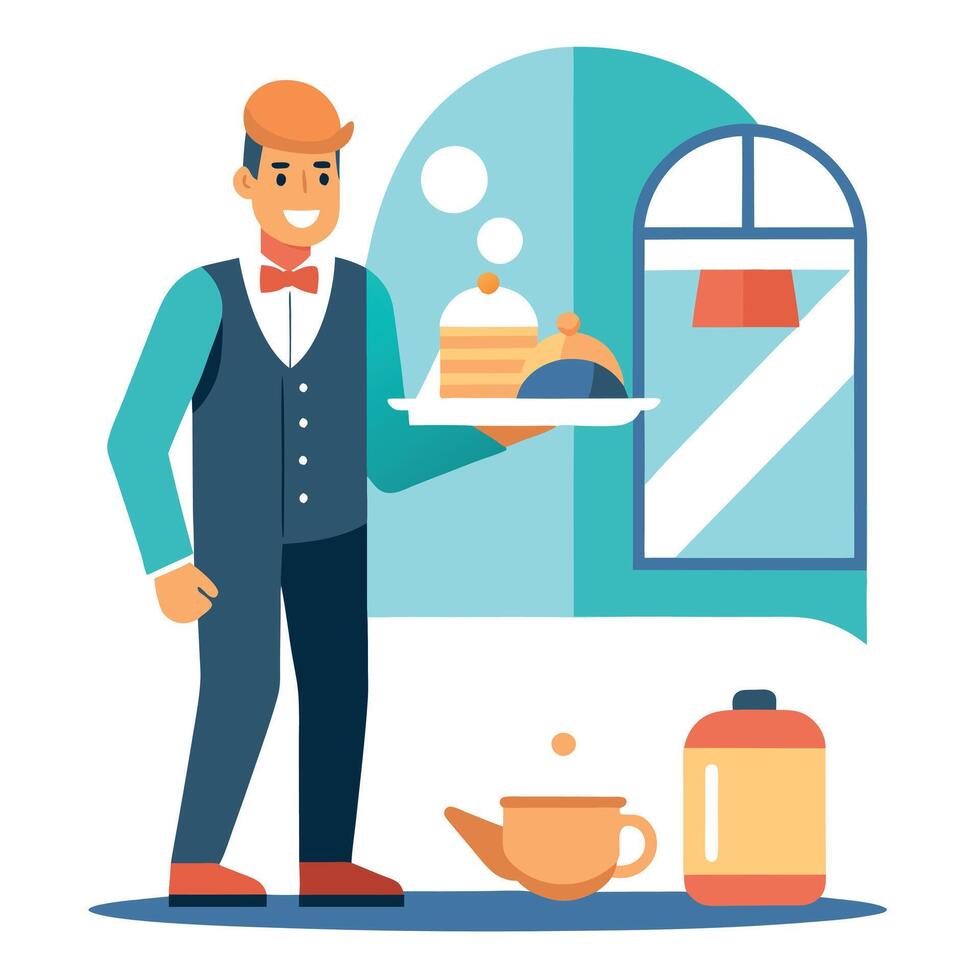 Hotel Room Service Delivering Breakfast In Cozy Setting vector