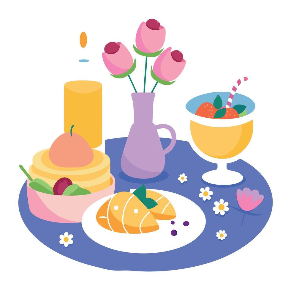 Brunch setup with eggs benedict mimosas and croissants vector