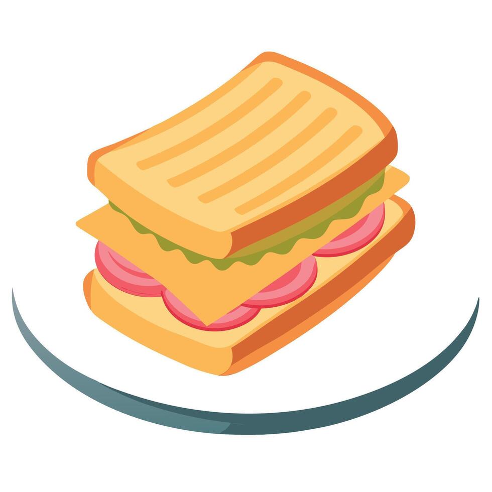 A ham and cheese grilled sandwich on a plate vector