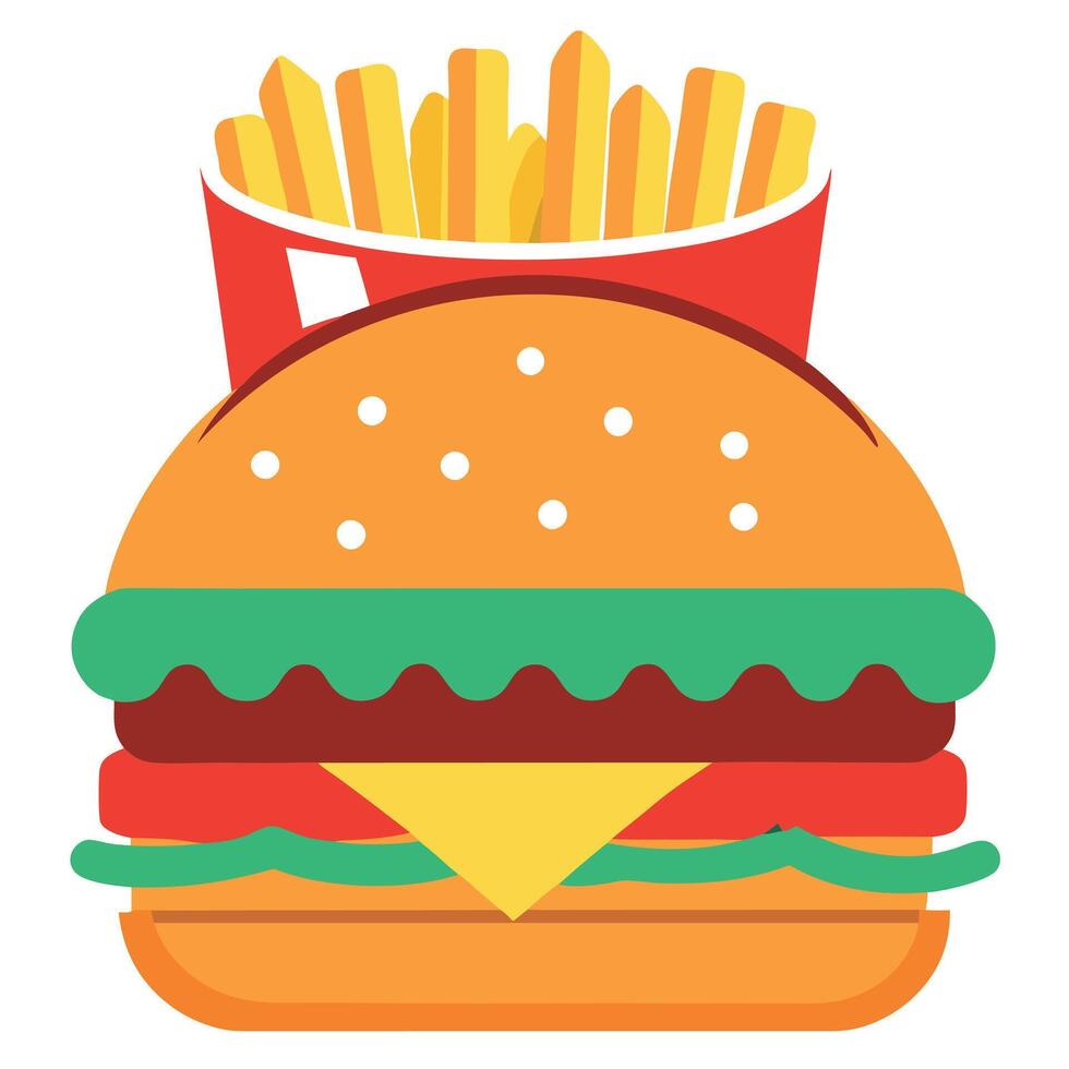 Big burger with fries ketchup and mayonnaise vector