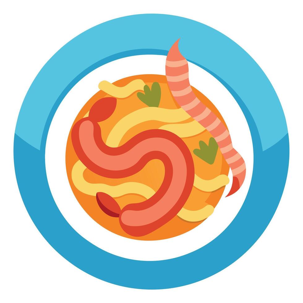 A plate of a pasta dish with shrimp and bacon on it. AI vector