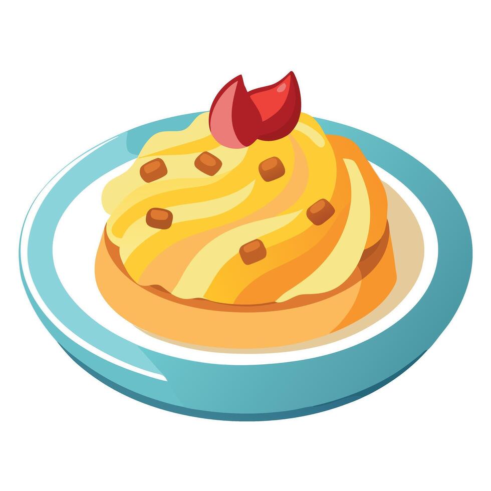 A plate of mashed potatoes with bacon and cheese on top vector