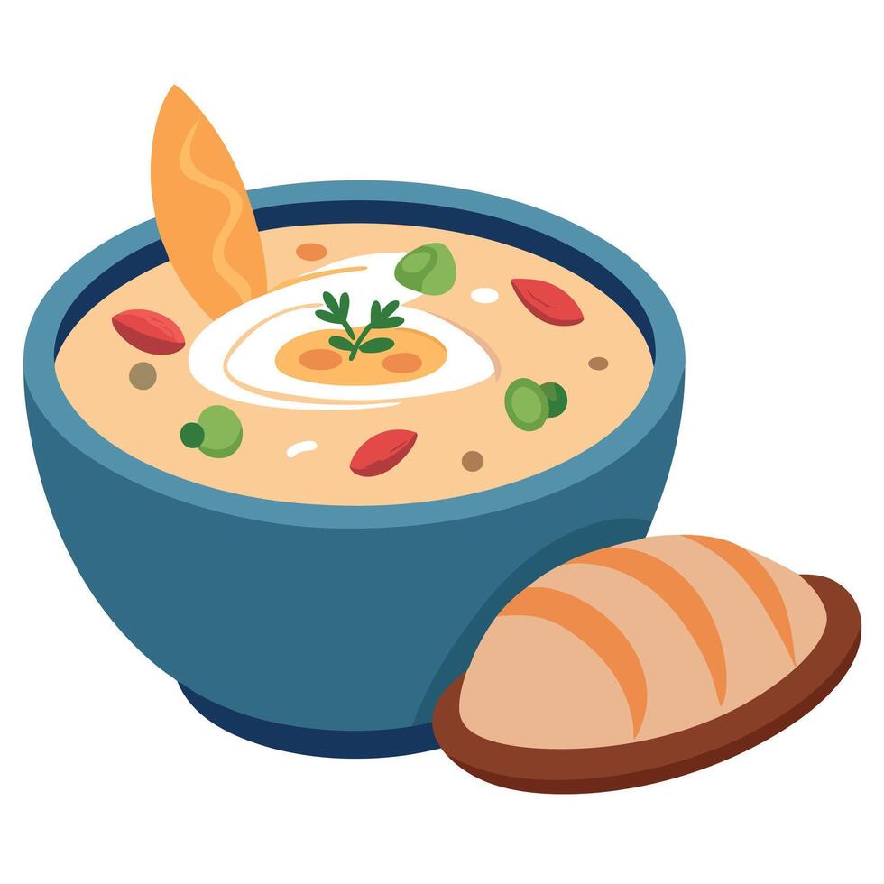 Irish Seafood Chowder - A Rich and Creamy Delight with Sourdough Bread vector
