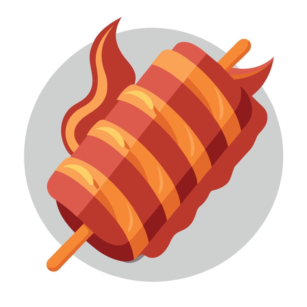Grilled sausages wrapped in bacon. Selective focus. vector