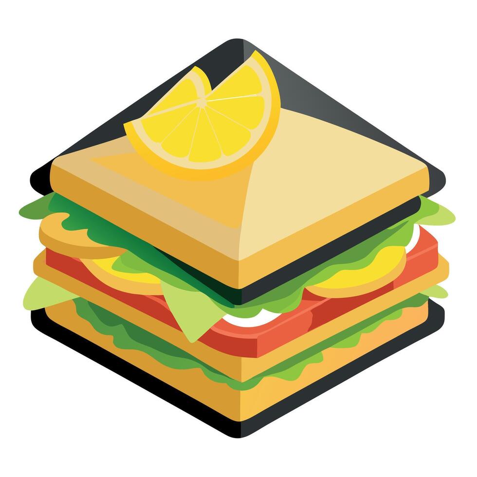 A shallow focus of a club sandwich with lemon juice on a black surface vector