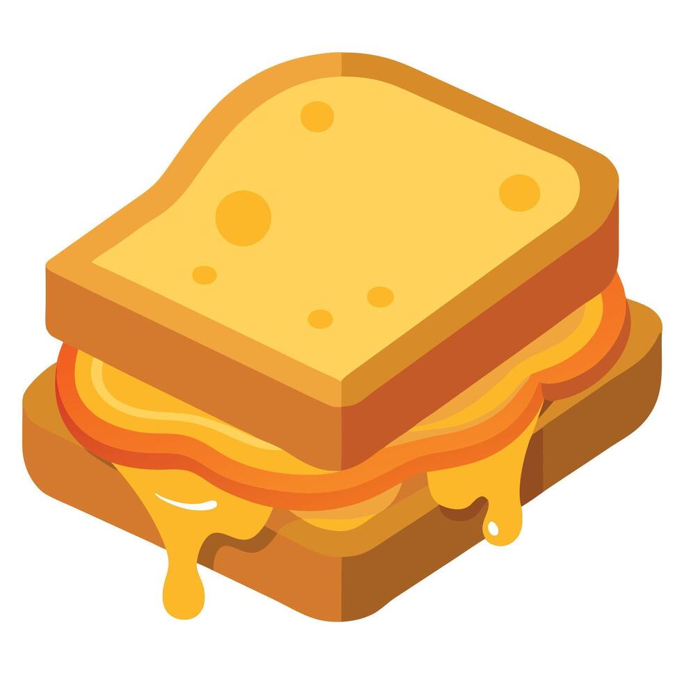 Grilled Cheese Sandwich with Melted Cheese and Crispy Buttered Bread. vector