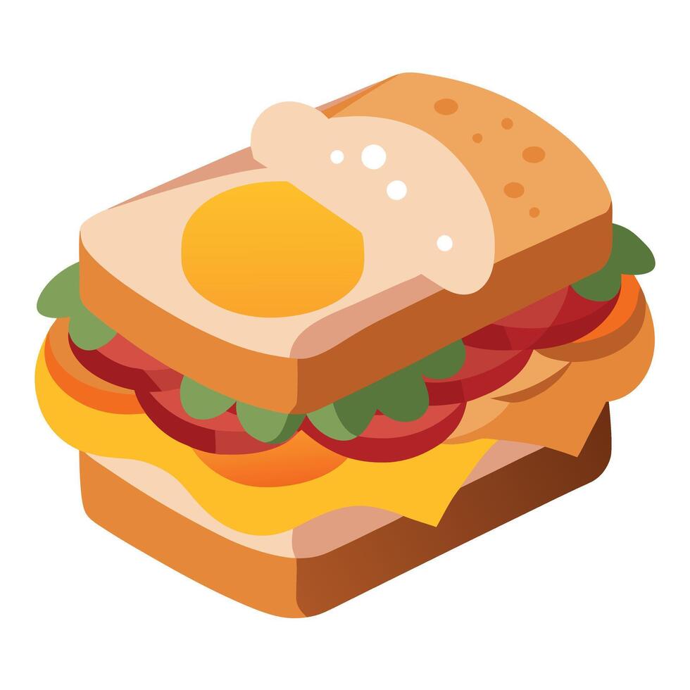 A sandwich with bacon. egg. and cheese displayed on a white surface vector