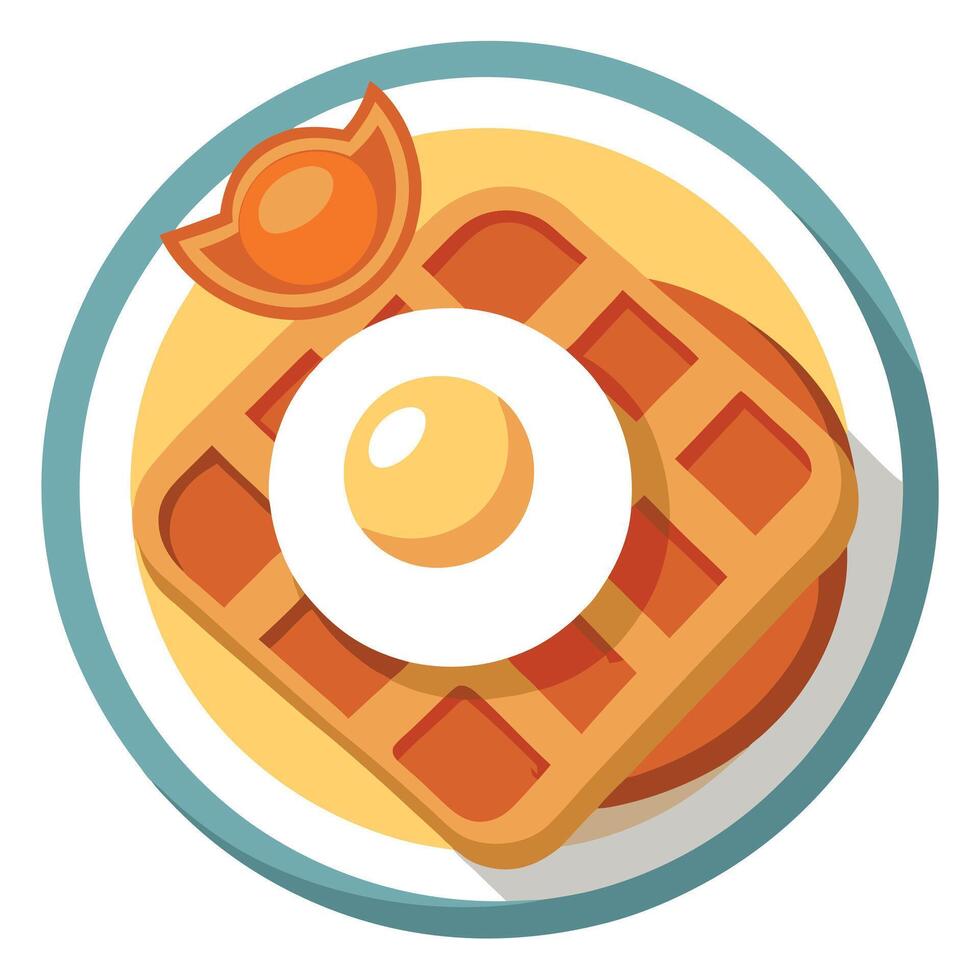 A plate of waffles topped with crispy bacon and a fried egg on top vector