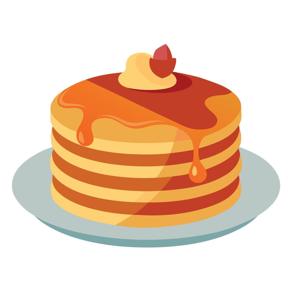 Delicious Stack of Pancakes with Bacon and Syrup on a White Plate vector