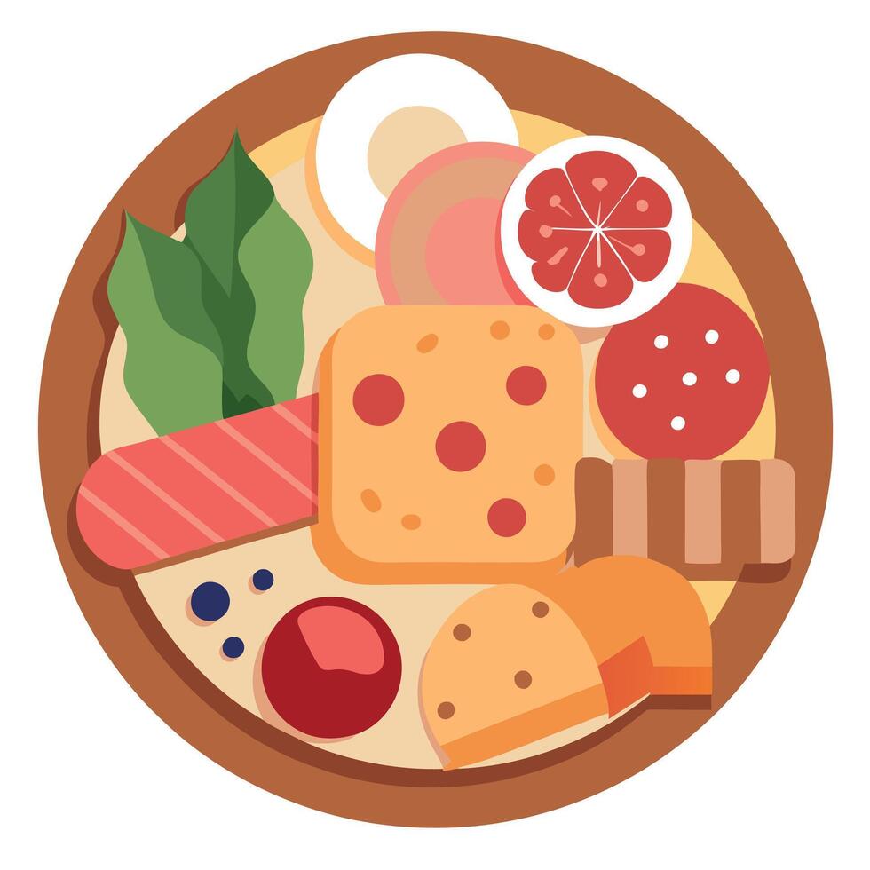 A charcuterie board with various meats. cheeses. and crackers. AI. vector