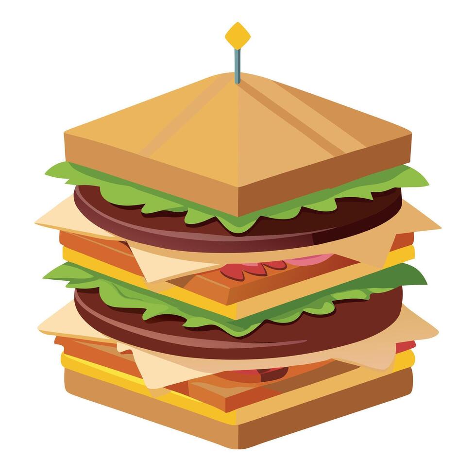A towering club sandwich with layers of turkey. bacon. and avocado. vector
