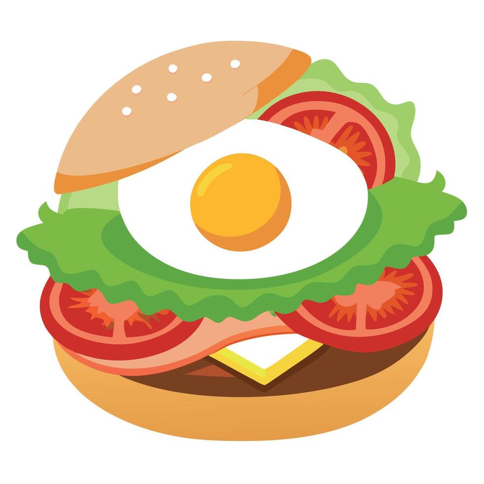 Avocado breakfast burger with bacon. egg. tomato in a keto paleo diet. vector